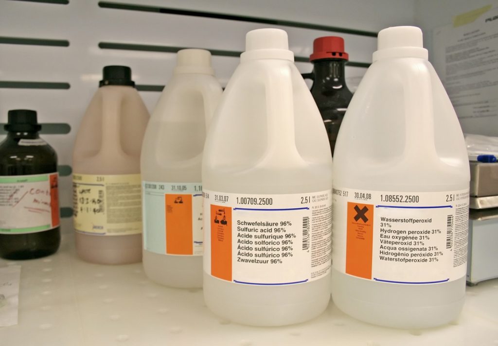 chemical bottles in the lab